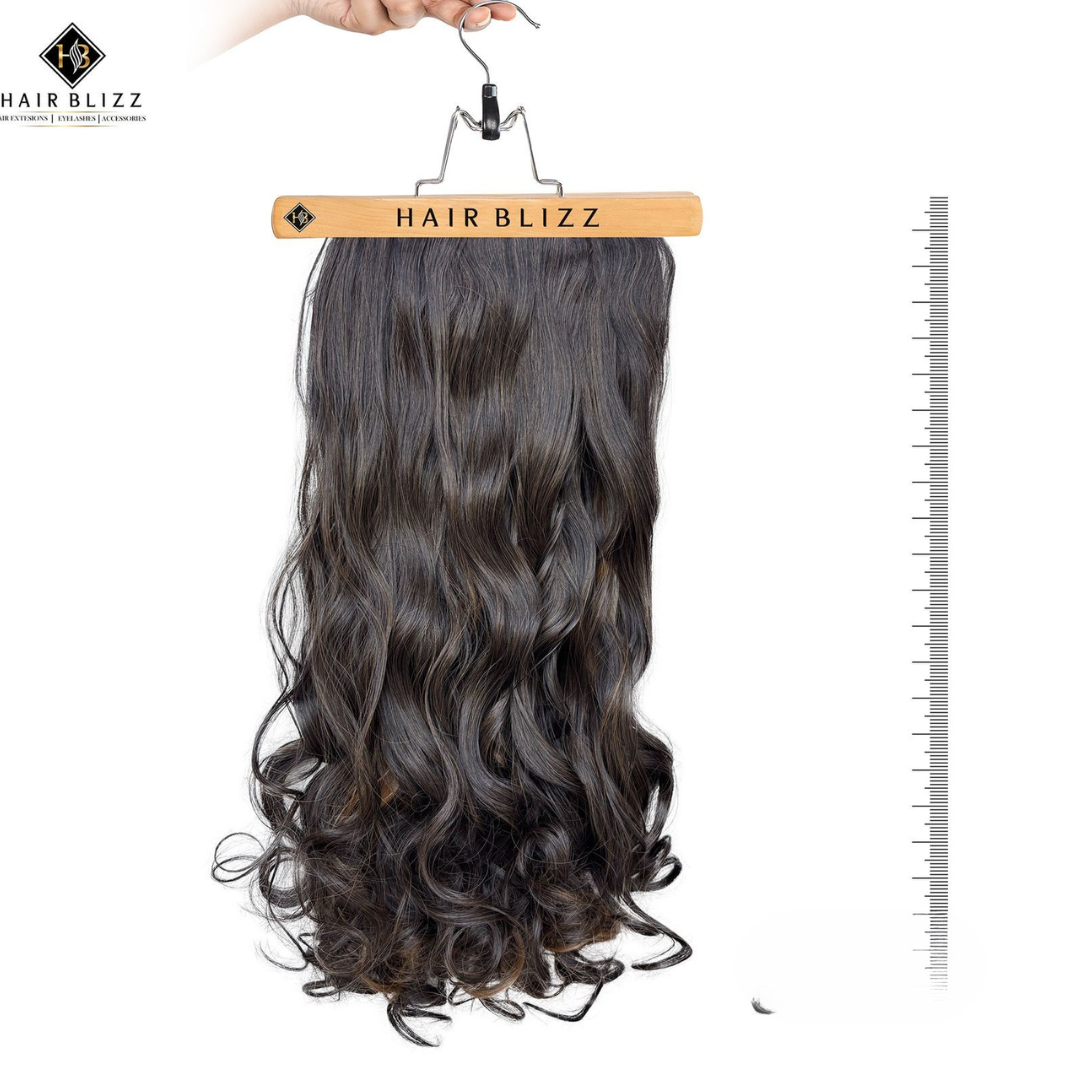 22” Curly Clip-In Hair Extension – Ash Brown with Highlights, Voluminous Curls