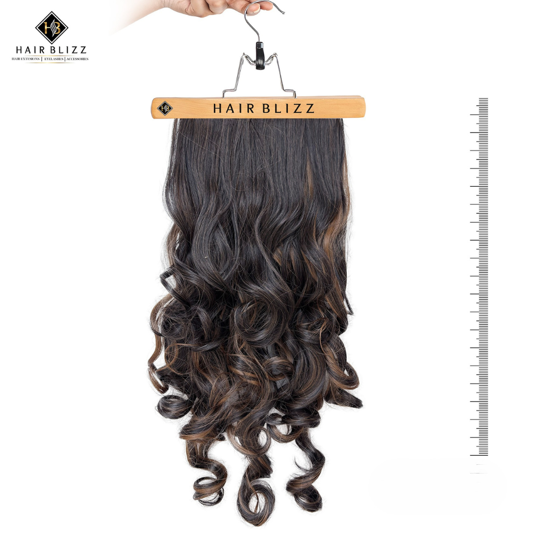 20” Curly Clip-In Hair Extension – Natural Brown with Golden Highlights, Natural Glow