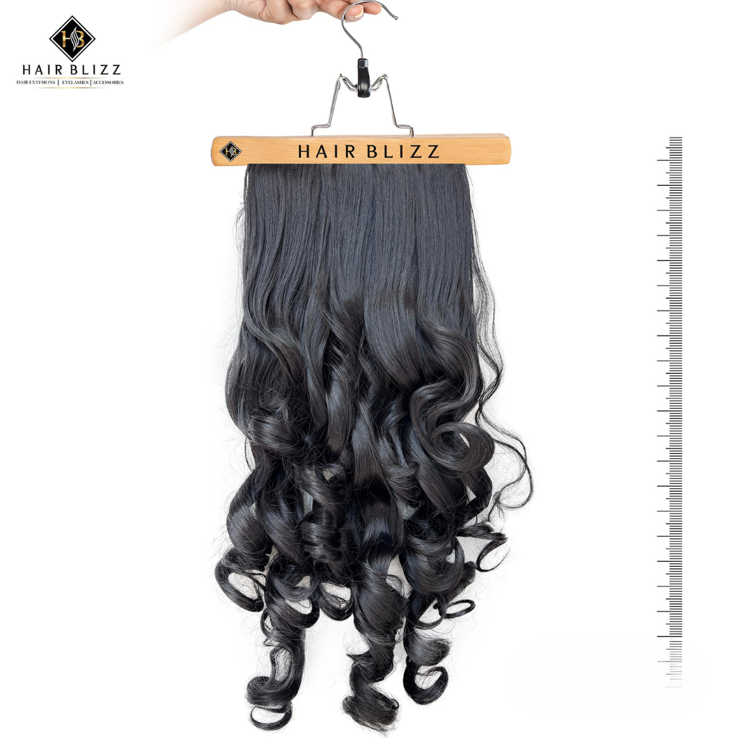 20” Curly Clip-In Hair Extension – Jet Black, High Shine Curls