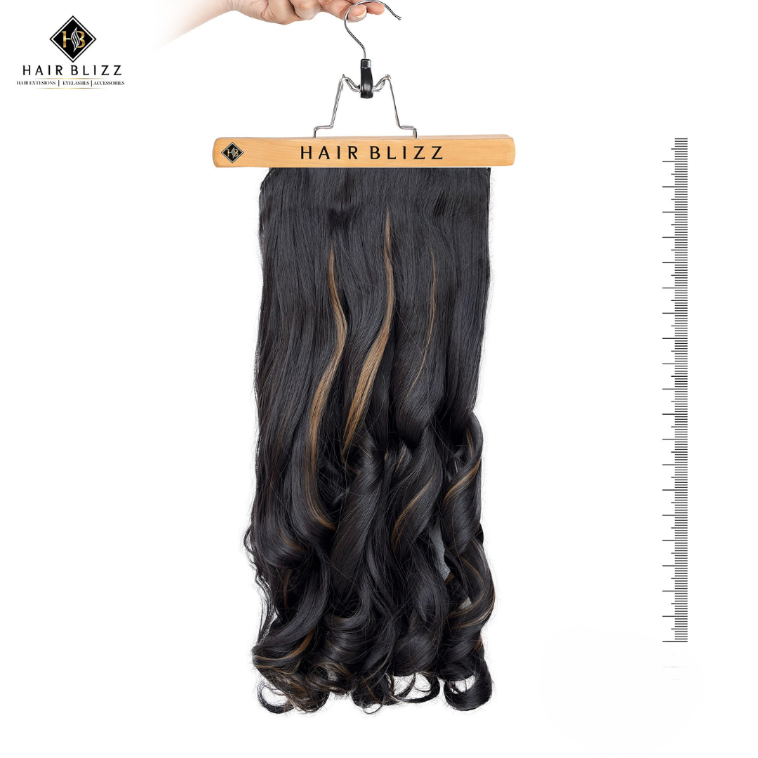 18” Wavy Clip-In Hair Extension – Black with Caramel Highlights